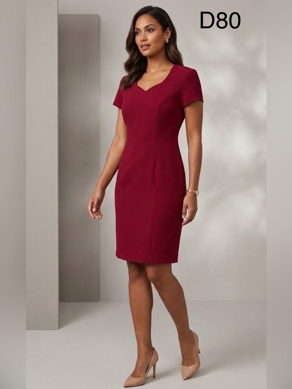 Preview Collection Red Short Sleeve Sheath Dress, Size 6P